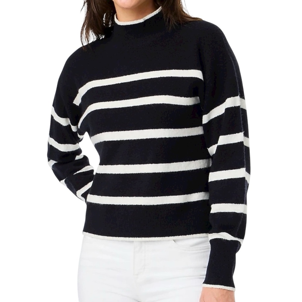 J. Crew Women’s Black/White Striped Mockneck Sweater Extra-Soft Yarn Size XXL